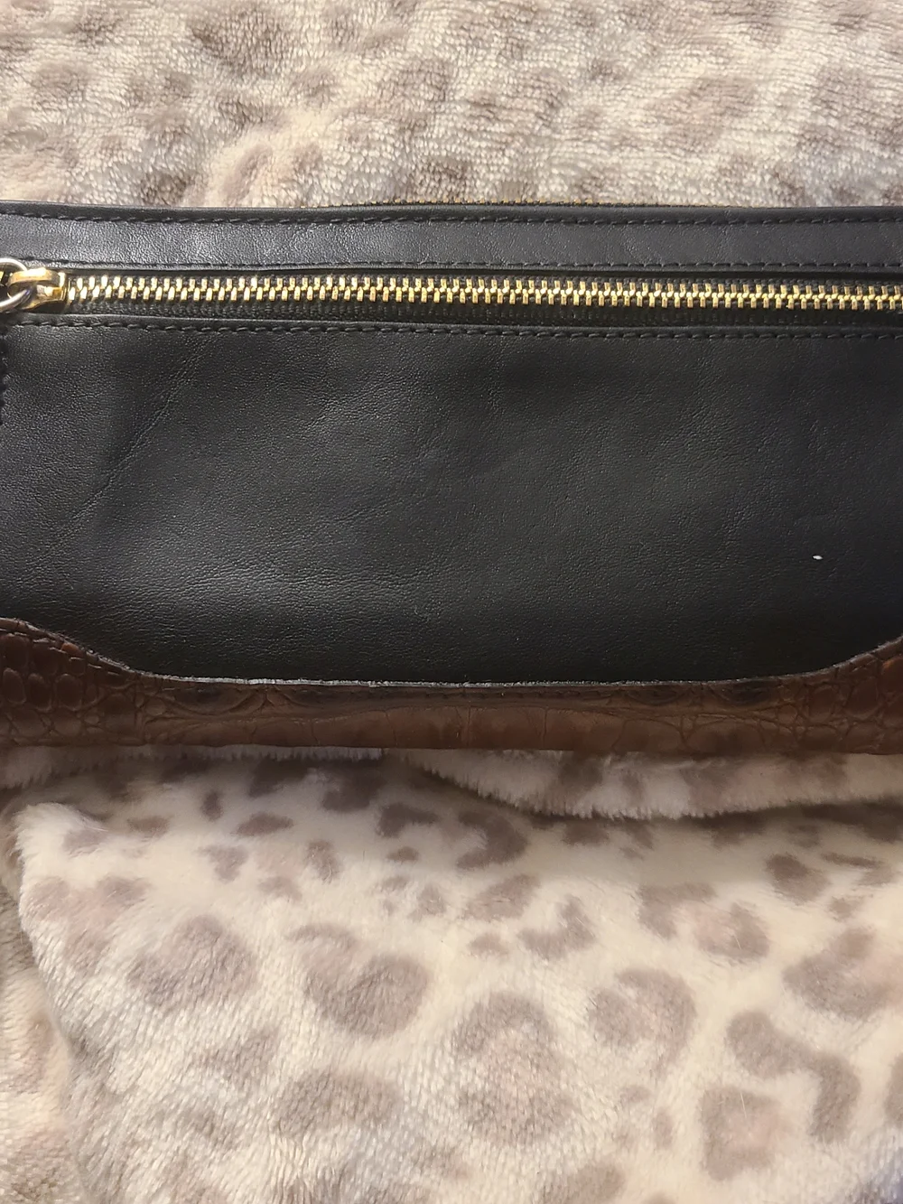Brahmin Black Leather Wallet with Brown Croc-Trim